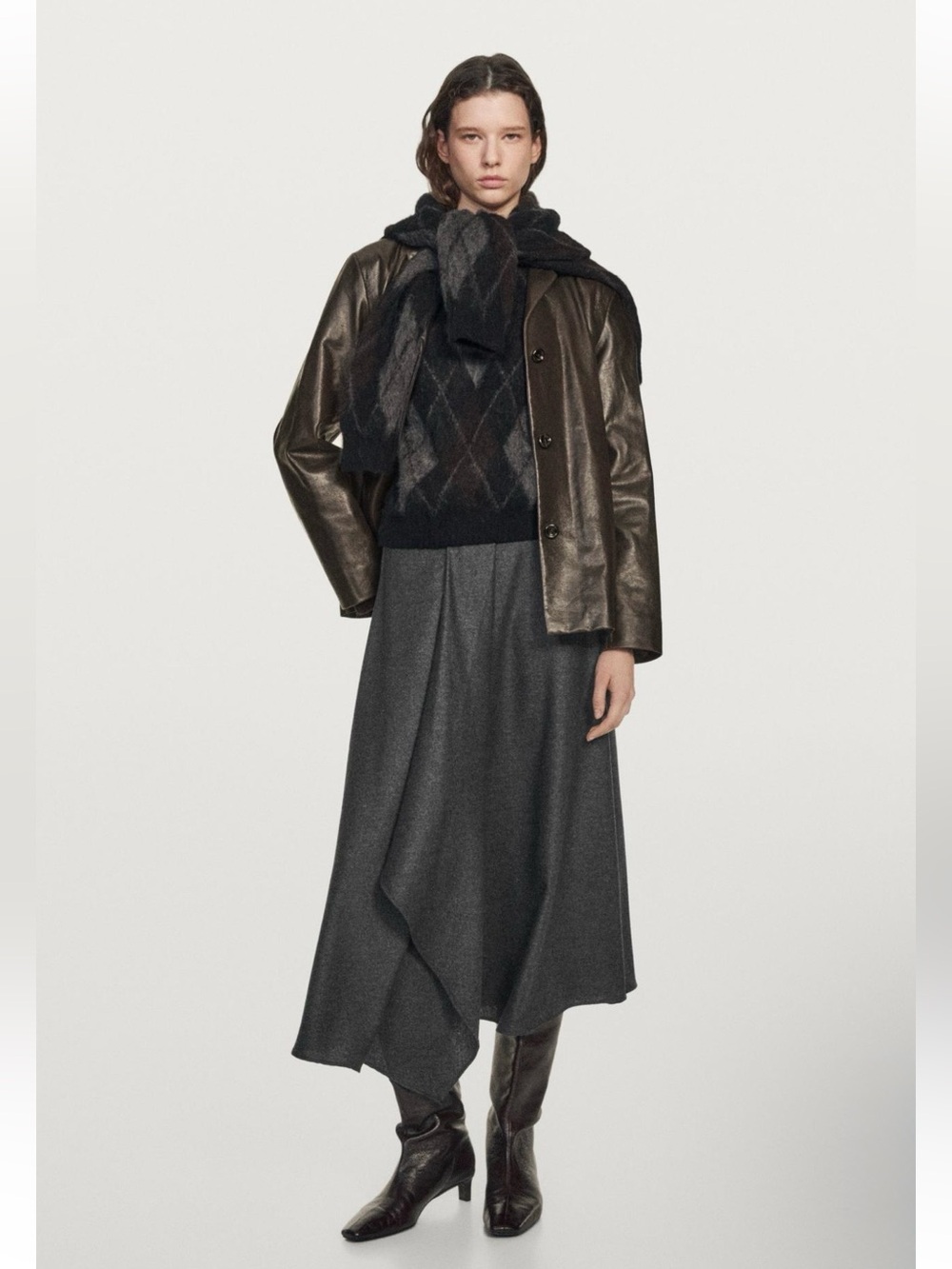 NEW Massimo Dutti FLARED WOOL BLEND MIDI SKIRT WITH PLEATED DETAIL